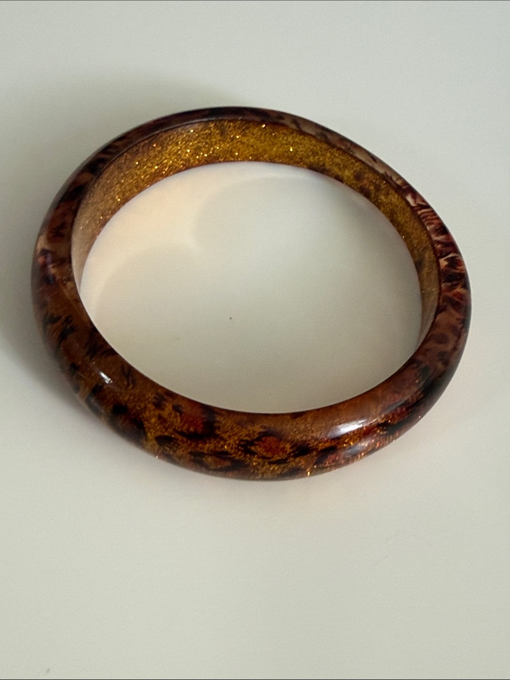 Vintage lucite acrylic bangle bracelet Brown Gold leopard print & glitter 80’s - Picture 3 of 16